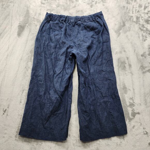 Daily Ritual Pants Womens 12 Blue Linen Pull On Wide Leg Crop Culotte Lagenlook - Picture 2 of 9